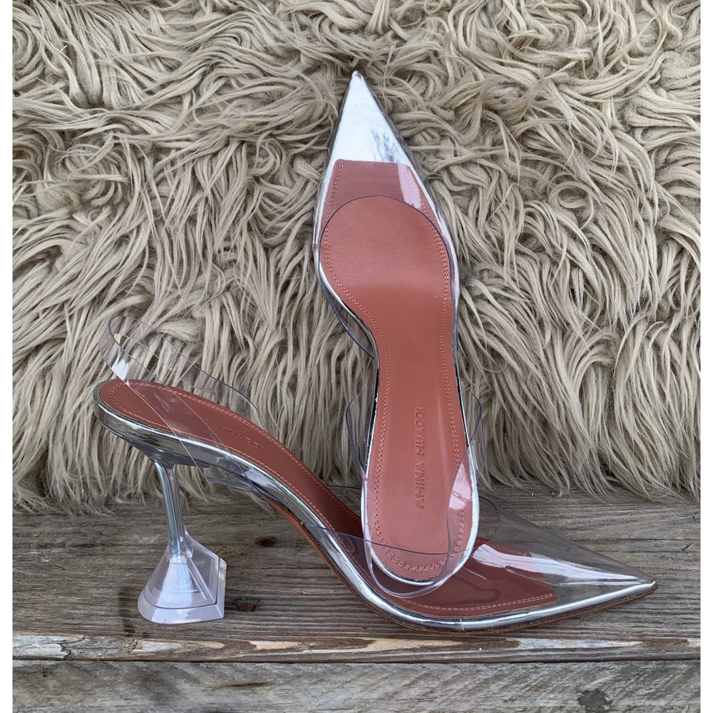 Amina Muaddi Heels Holliglass Sling Back PVC Transparent Heels 37.5